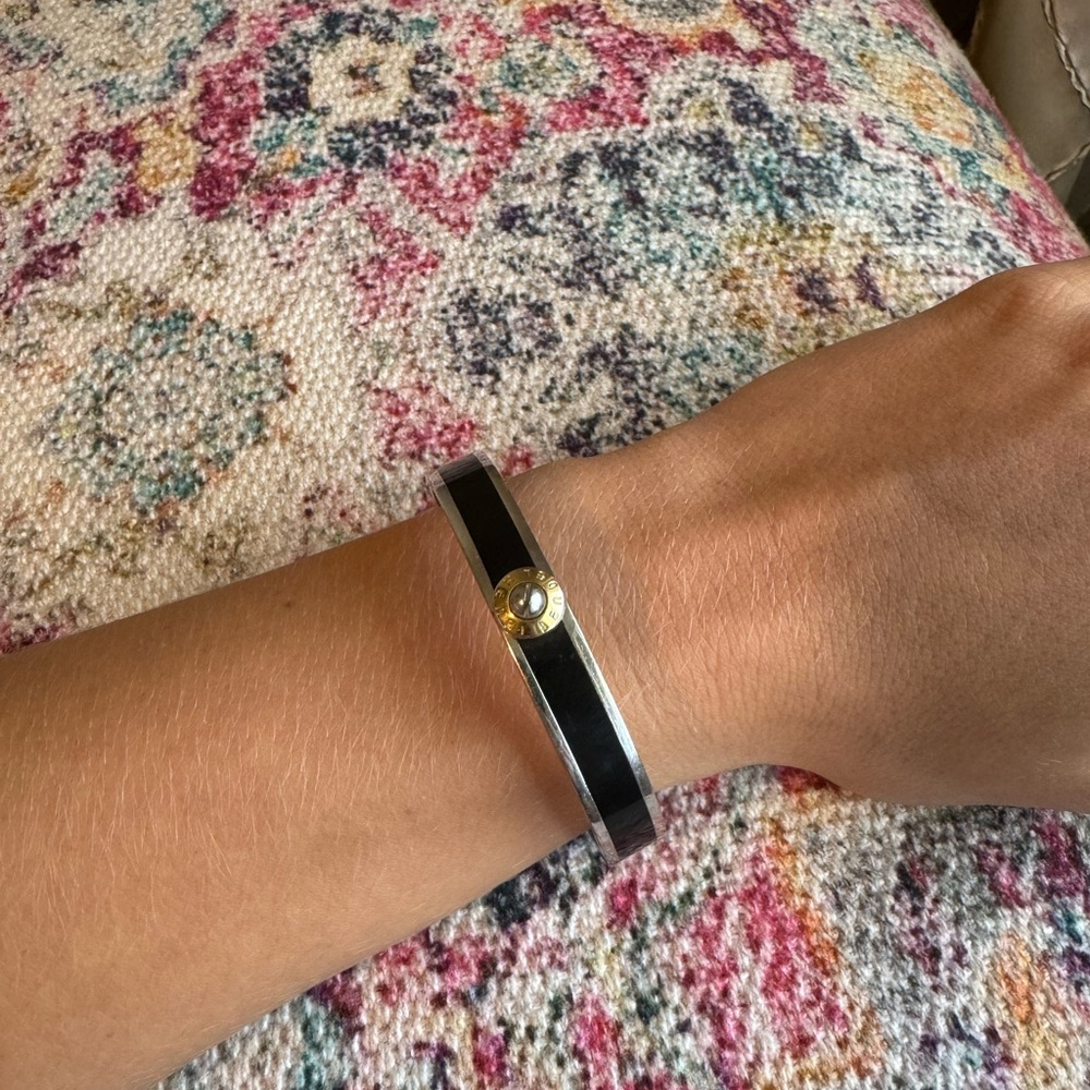 Henri Bendel White Gold Tone Black Bangle